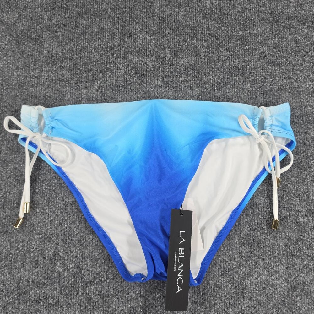 La Blanca Women's Blue Ombre Side Tie Bikini Bottom Size 10 UPF 50+ Swimwear